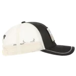 Opposite side view of black and off-white mesh-back trucker cap