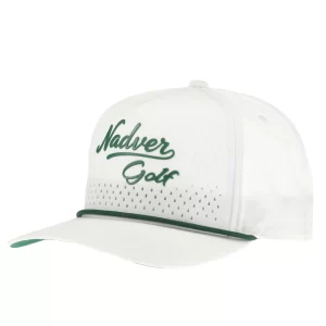 White golf performance rope cap with laser-perforated panels.