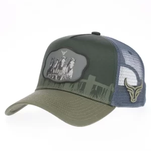 Green Western P525 trucker cap with mesh back and silicone patch.