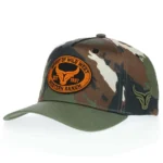 P525 camouflage western cap with embroidered patch, front angle