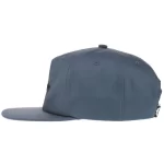 Side view of semi-structured 5-panel CVC twill cap with flat visor