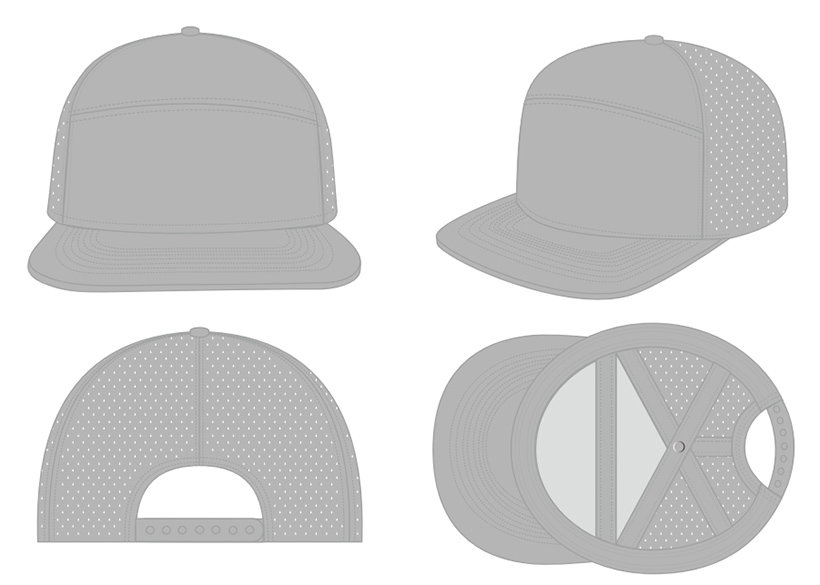 7-panel snapback cap design template preview
